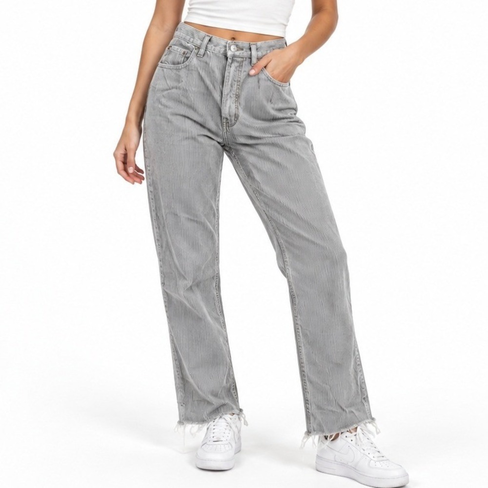 Road Rags Corduroy Pants Women 5/6 Grey Straight High Rise Raw Hem Vintage 90s